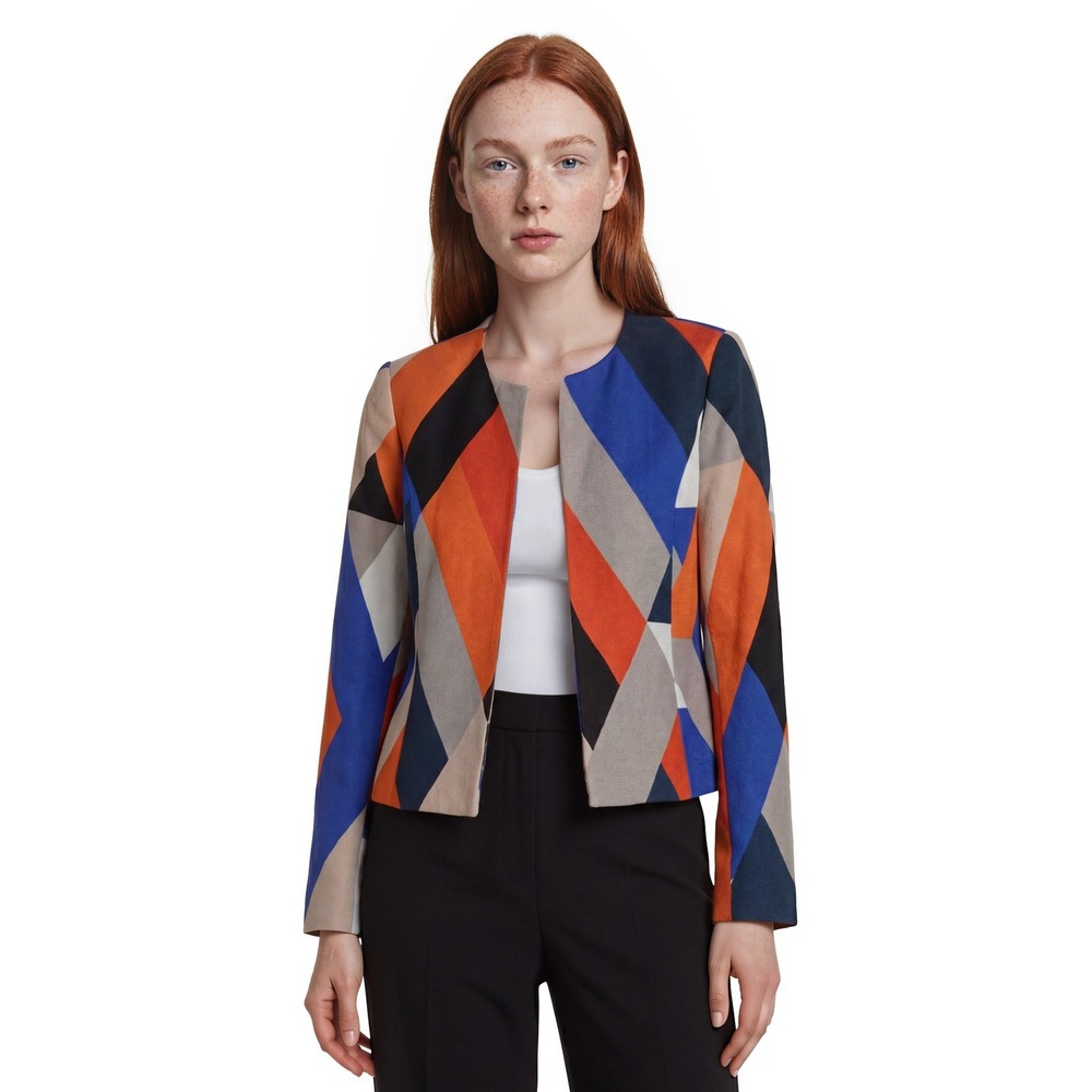 Anne Klein Colorblock Geometric Open Blazer - Blue, Orange & Black